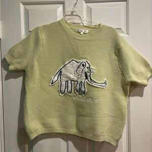 Kroche Paris elephant short sleeve boxy sweater sz M light green
